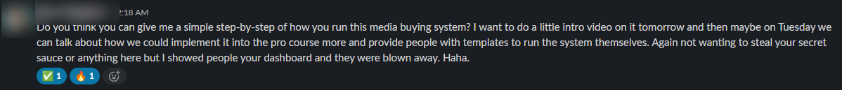 Slack message from a client